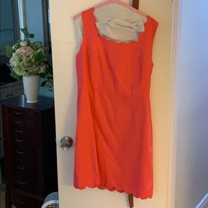 J Crew Linen Coral scalloped dress size 12